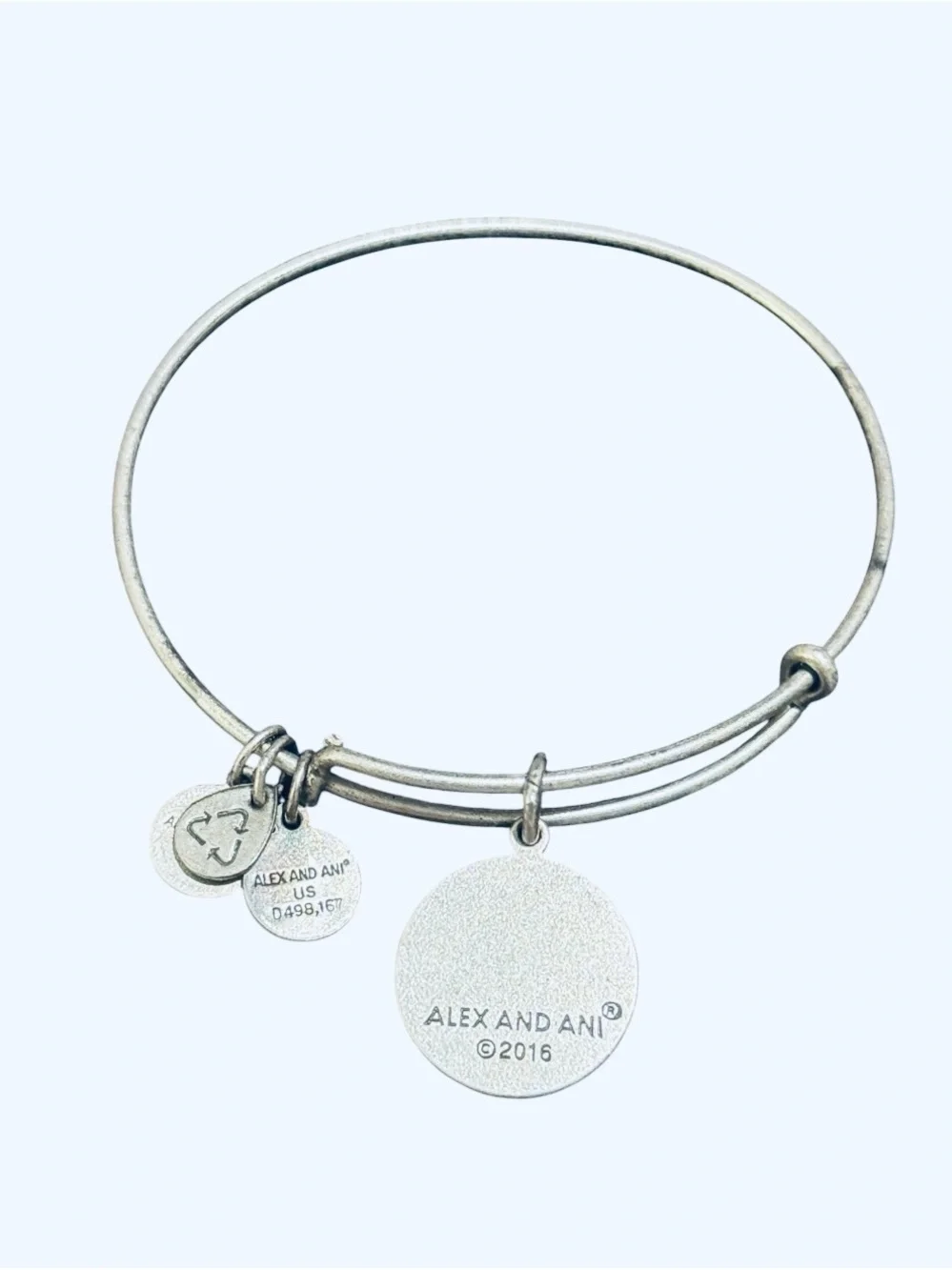 Alex and Ani Script Initial M Charm Expandable Wire Bangle Bracelet Silver